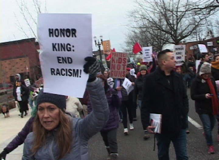 [Honor King End Racism sign]